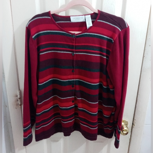 Liz Claiborne Red Stripes Woman Cardigan Size 1x - Picture 4 of 5